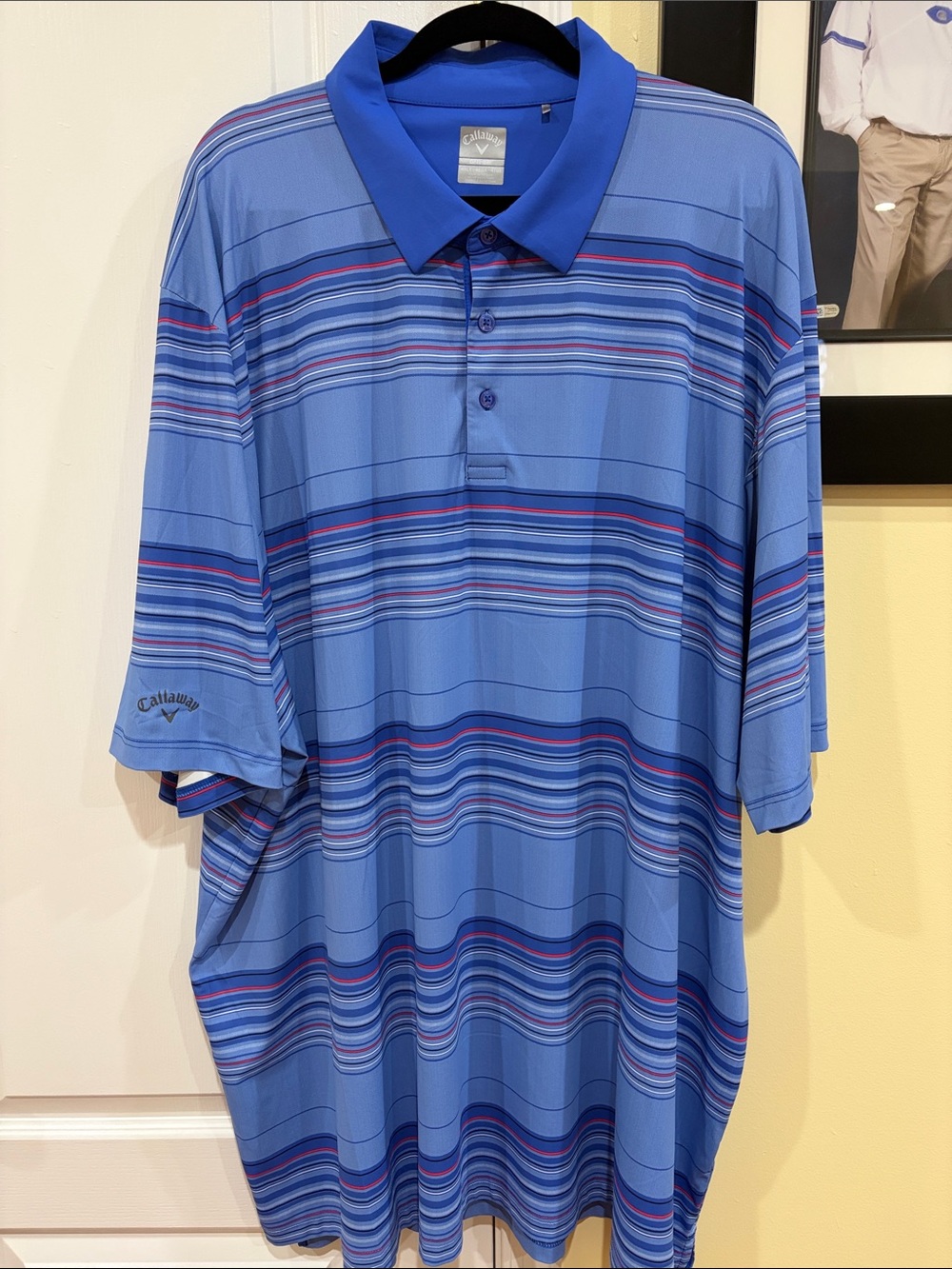 Callaway Men’s Royal Blue Striped Golf Polo with Red Accents